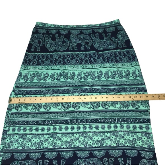 NY Invasion Elephant Floral Paisley Navy Blue Green Long Skirt - Women’s 3X - Picture 3 of 8
